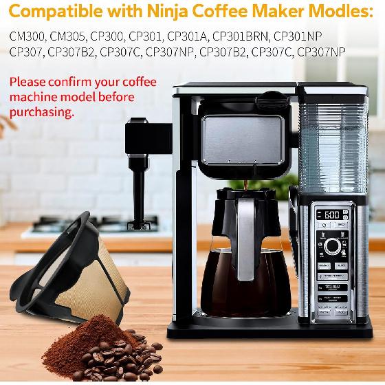 Coffee Filter Replacement for Ninja Coffee Maker - Cone Reusable Permanent Coffee Filter Compatible with Ninja Coffee Machine CM300 CM305 CM360 CM371