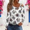 Women Plus Size White Floral Printed Asymmetric Cutout Neck Cold Shoulder Long Sleeve Fitted Top