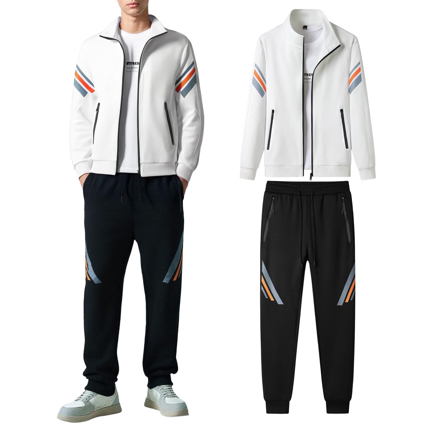 

Спортивный костюм Kayiyasu Длинный регулируемый свободный большого размера мужской комплект, с открытой передней частью, спортивная одежда, рукава, посадка, карманы, повседневный, домашняя одежда, верхняя одежда, посадка, (2XL, белый