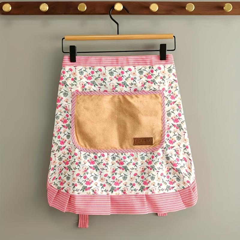 

Фартук из холста с цветочным узором, женский, кухонный, рабочая одежда, необрастающий, износостойкий, для готовки, фартук длиной до талии ярко-розовый