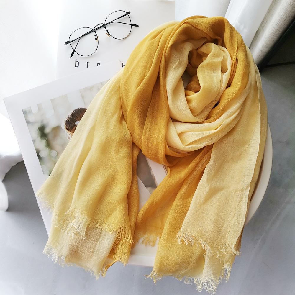 Cotton And Linen Silk Scarf Women'S Autumn And Winter Gradual Change Color Matching Japanese And Korean Ladies Mori Women Bamboo Yarn Shawl
