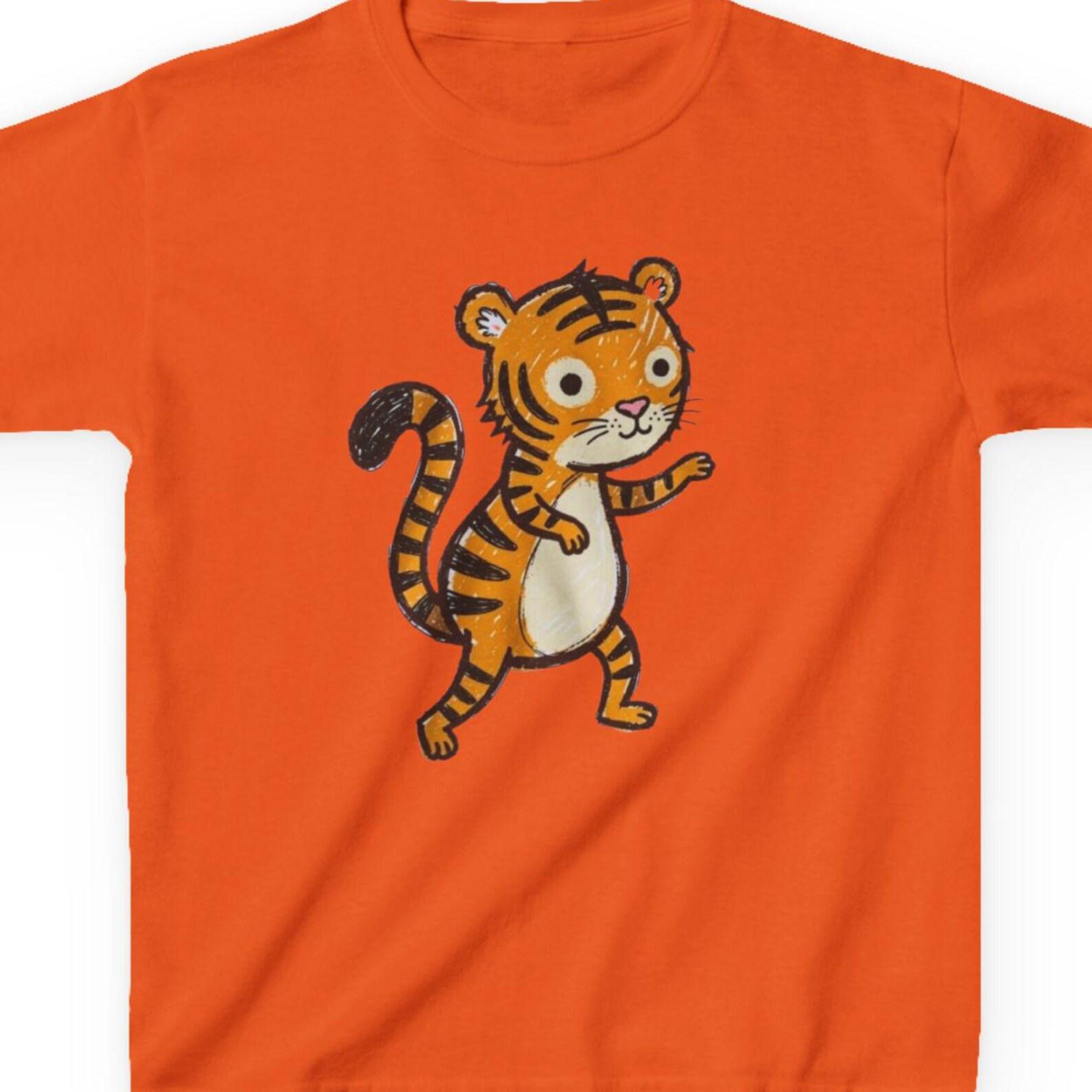 Hand Drawn Tiger Kids Tshirt | Cute Striped Tiger Illustration Fast & Free Shipping USA 140