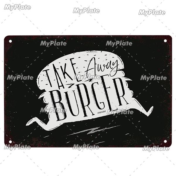 [MyPlate] Hamburger Metal Sign Plaque Metal Vintage Tin Sign Wall Decor For Club Man Cave Bar Decoration Tin Plate