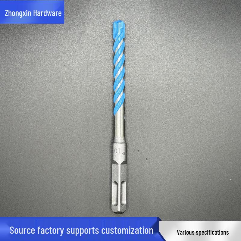 Extended Electric Hammer Drill Bits - Four-Groove Cross Impact for Concrete, Round/Square Shank, Four-Flute Hammer Head, Four-Hole Design