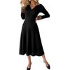 Women's V Neck Leopard Patchwork Dress High Waist Long Sleeve Slim Knit Ribbed Midi Party Cocktail Dresses