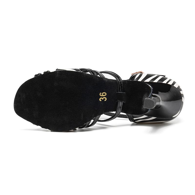 Scarpe da ballo latino in pelle PU da donna Scarpe da ballo latino per feste di salsa Scarpe da ballo con tacco alto 8 cm