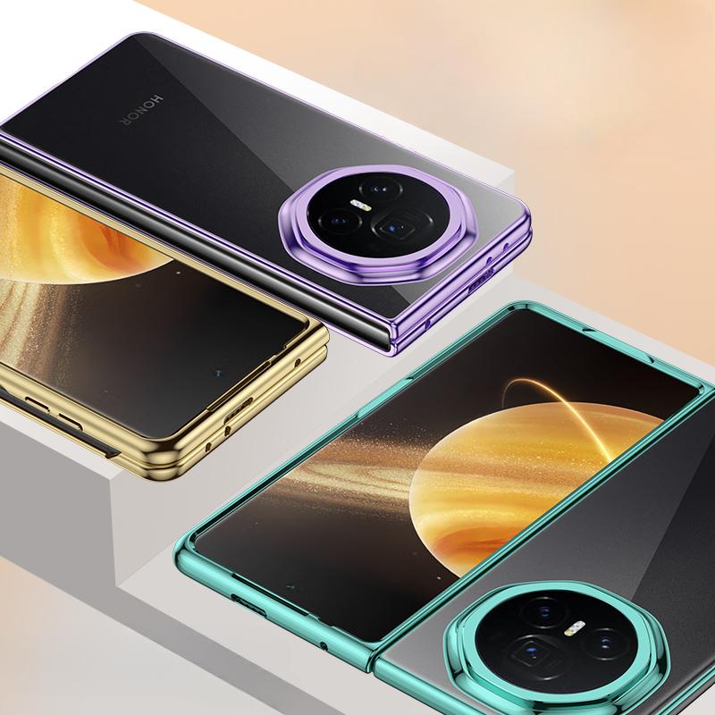 Luxury Business Plating Transparent Folding Case for Honor Magic V3 Straight Frame Ultra Thin Clear Soft Skin-friendly Feel Shockproof Protect Cover