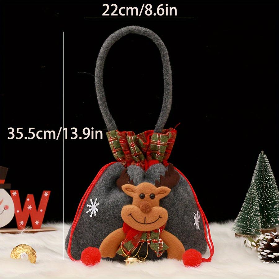 Canvas Christmas Gift Bags Set, 3pcs Festive Tote Bags with Santa & Reindeer Designs, Small Candy & Fruit Pouches, Holiday Gift