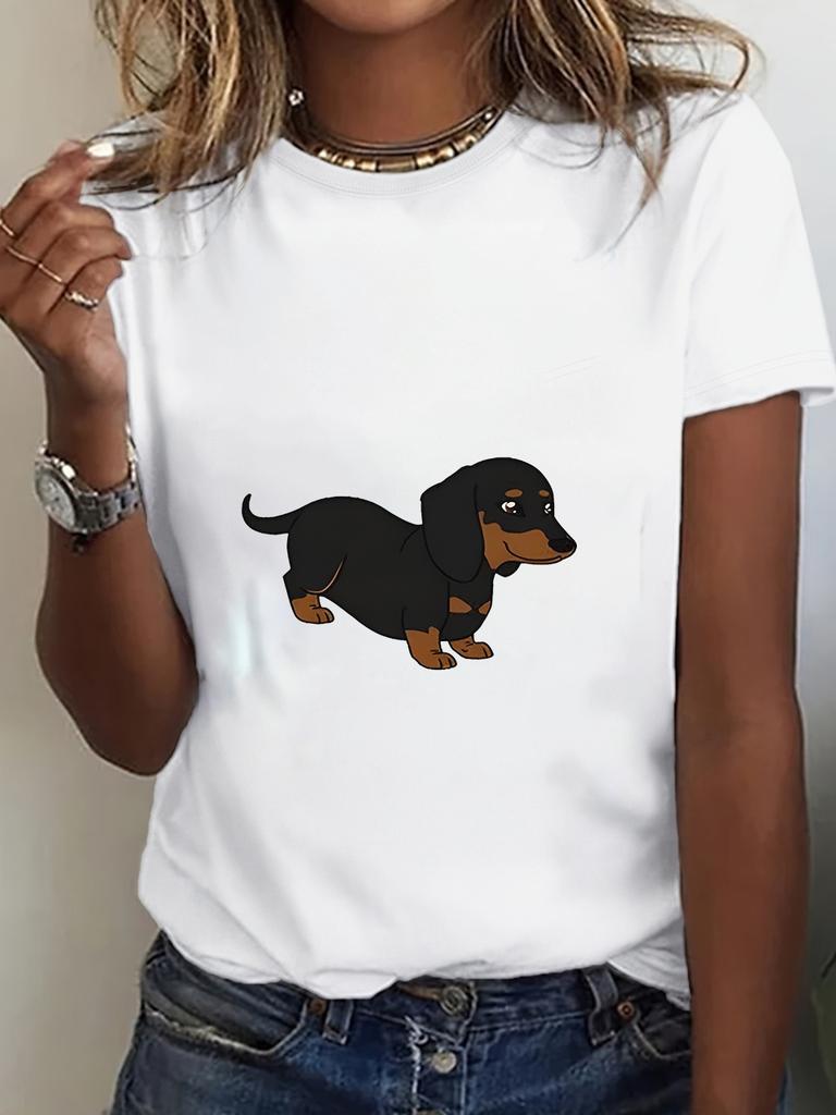 Black And Tan Dachshund With Heart Retro Y2k Funny Tshirt Female Summer Cute Cartoon Wiener Dog Fashion Tee Top Casual Tops 2k