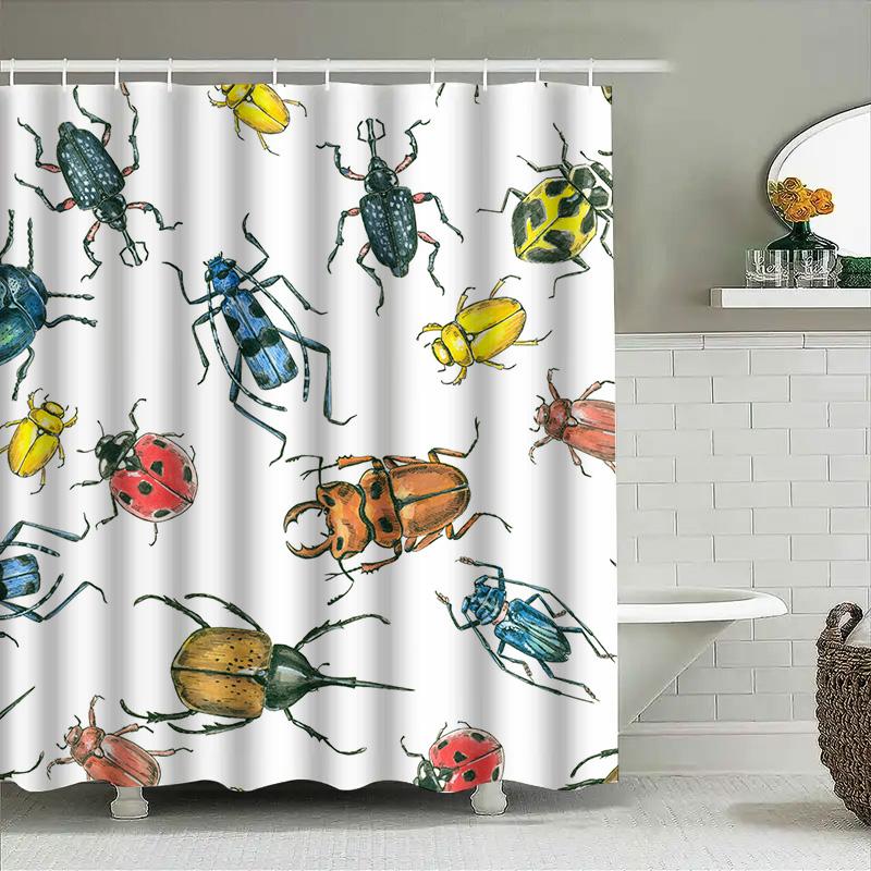 Bug Art Shower Curtain Rustic Insect Print Waterproof Fabric Bathroom Decorative Hanging Shower Panel Curtains With Rings Set Ho