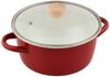 Bestco Glossy 20cm Enamel Casserole with Glass Lid, Induction Cooking Compatible, Red, ND-4443