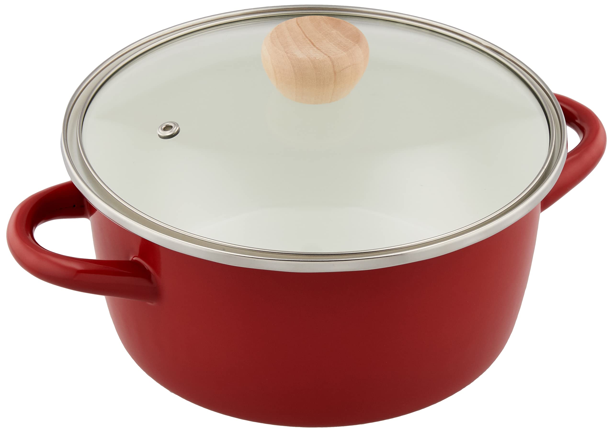 

Bestco Glossy 20cm Enamel Casserole with Glass Lid, Induction Cooking Compatible, Red, ND-4443