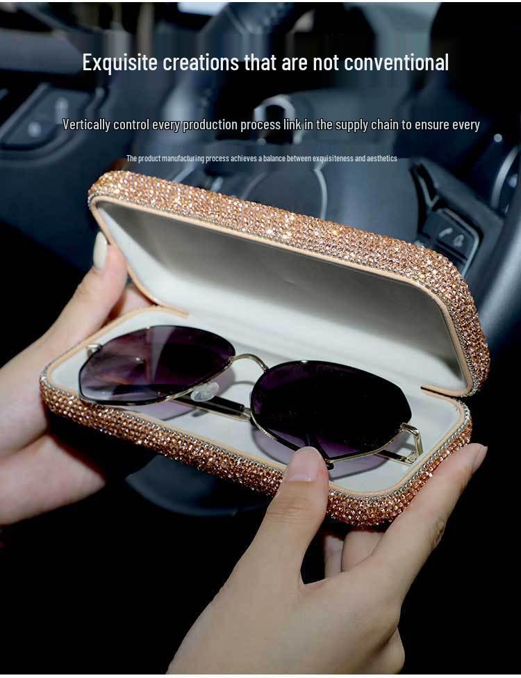 Diamond-Studded Car Sunglasses Holder - Portable Storage Box for Car Interior