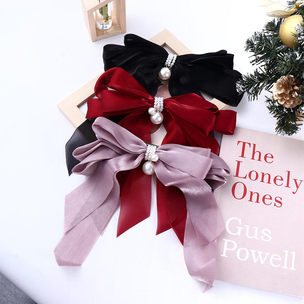 

Color Pearl Chiffon Gifts Girl Snap Hair Clip Korean Style Hairpin Bow Spring Clip Hair Accessories