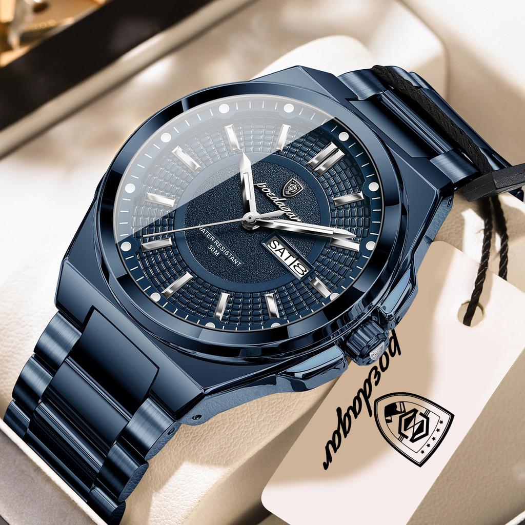 POEDAGAR Fashion Brand Men Wristwatch Stainless Steel Waterproof Luminous Male Watch Date Week Men's Watches Quartz Reloj Hombre