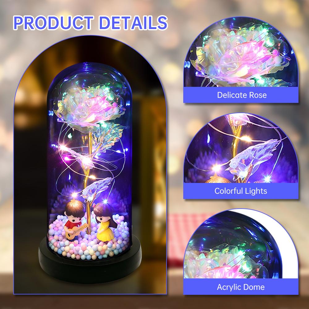 Presentes de flores de rosa para mulheres acendem rosa em cúpula de acrílico presentes para mamãe flor eterna colorida