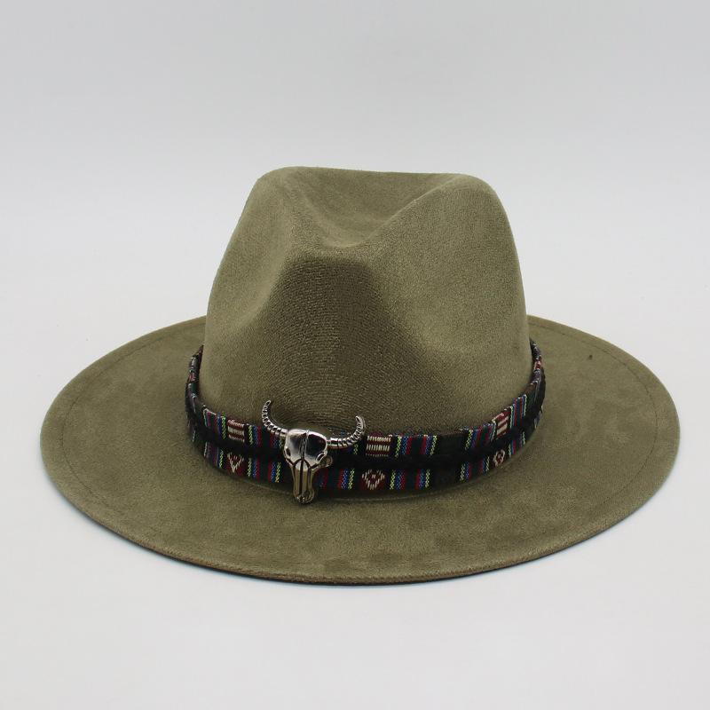 Wind Western Cowboy Hat Horn Woolen Jazz Top Hat Men And Women'S Ethnic Style Felt Hat Big Eaves Hat