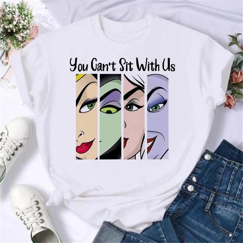 Cartoon Disney Spoof Villains Princess Print Blouse Women 90S Tshirt Summer Harajuku White Ladies T Shirts Female Y2k Tops Gift