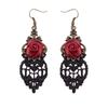 1 Pair Vintage Gothic Halloween Black Lace Red Flowers Dangle Earrings AVE