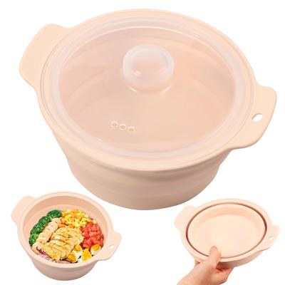 Mikrowellen-Silikon-Dampfgarer 1,25 l Groß Zusammenklappbarer Mikrowellen-Dampfkochtopf Salatschüssel mit Transparenten Deckeln für Camping Picknick