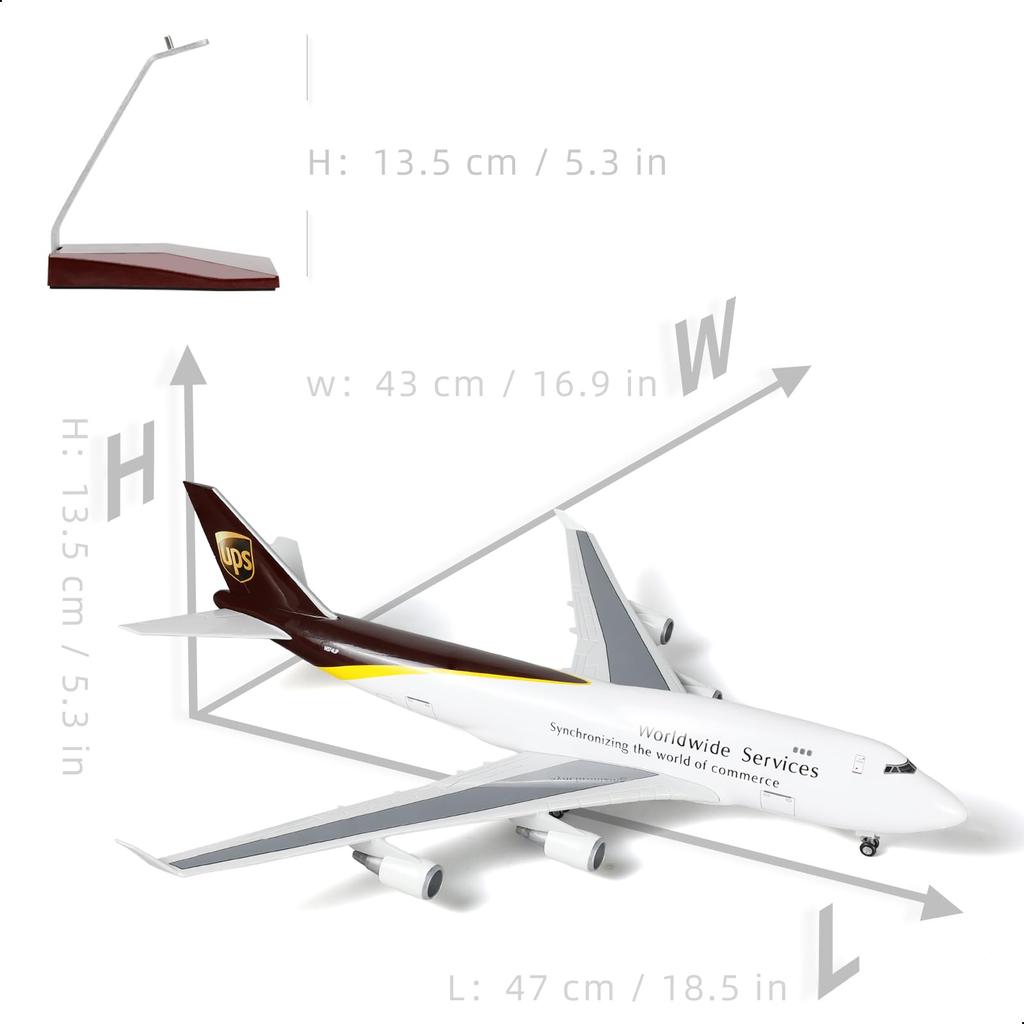QIYUMOKE for UPS 747 Large Scale Airplane Model with Stand for Boeing Aircraft Model Kit for Adults Aviation Cargo Plane Gift or Airplane Collection