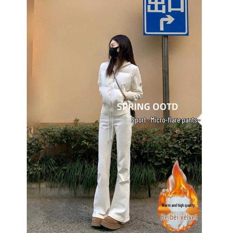 

Extra Long American White Flared Yoga Sweatpants for Tall Women - Autumn/Winter Casual Wear S