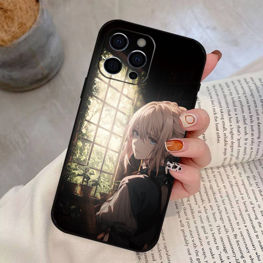 Violet Evergarden Phone Case For iPhone 17,16,15,14,13,12,11 Plus,Pro Max,XS,Soft Silicone Black Cover