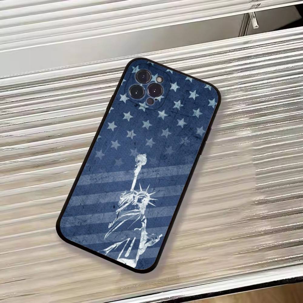 USA A-America Flag Phone Case For iPhone 17,16,15,14,13,12,11 Plus,Pro Max,XS,Soft Silicone Black Cover