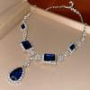 3 Pezzi Bluey Collane con Ciondolo Quadrato Strass a Goccia d'Acqua per Donne Catene per Clavicola Temperamento Elegante Set di Gioielli di Lusso