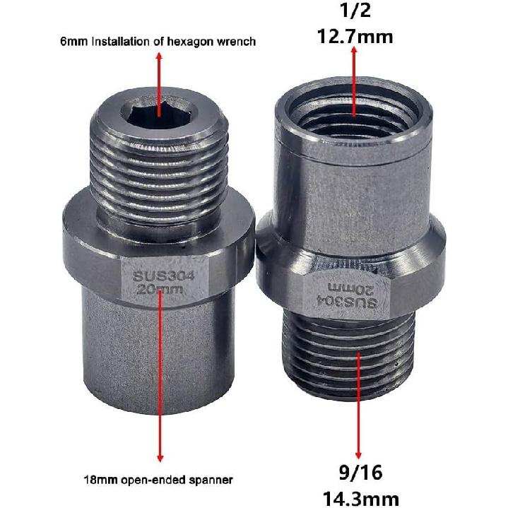 

Stainless Steel Bike Pedal Adapters for 1/2 Inch Pedals and 9/16 Inch Cranks, 32mm Length, 20mm Spacer, 304 Grade, Silver