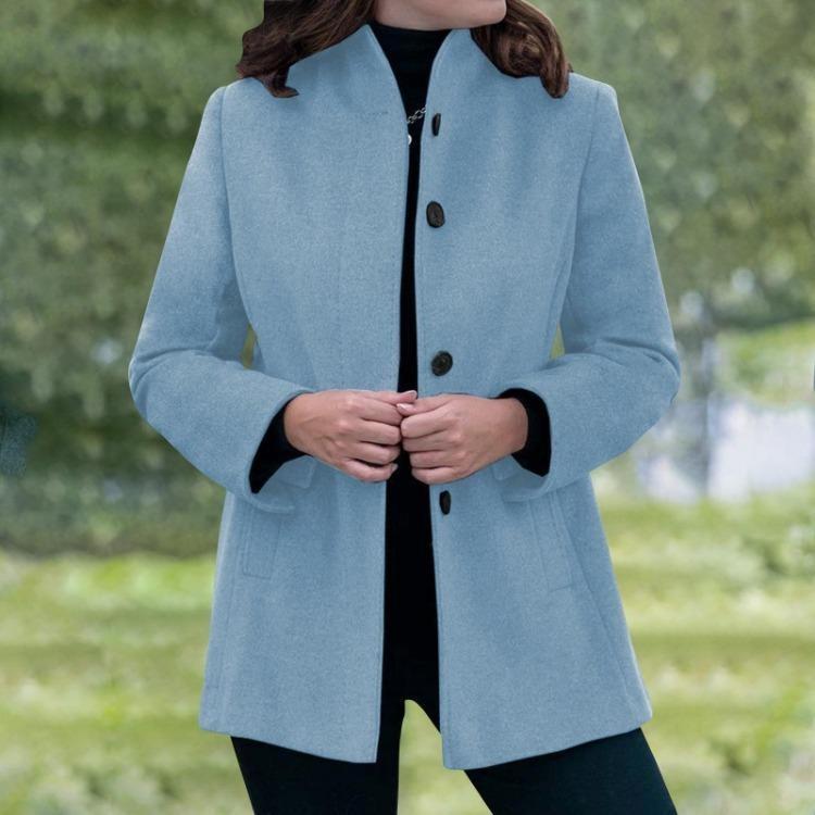 Winter Slim Fit Women Casual Woolen Coat Long Sleeve Button Cardigan Lapel Pocket