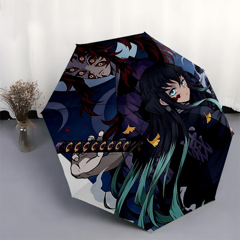 1pc Demon Slayer: Tanjiro Kamado & Nezuko Masked - Outdoor Umbrella | Automatic Opening/Closing | Portable 3-Fold Design | 8-Rib Iron Frame | Festival