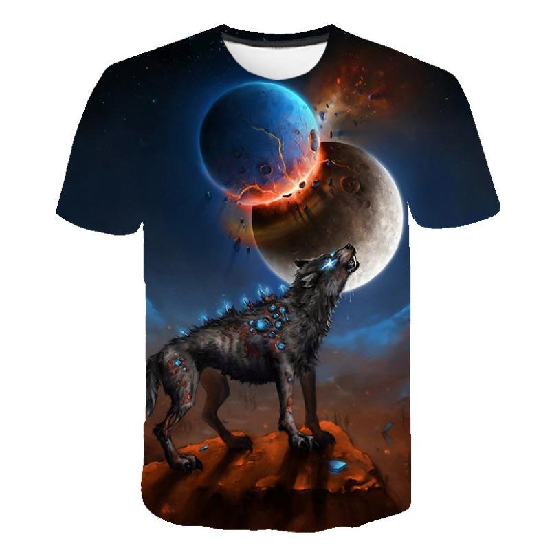 Summer New Cartoon Colorful Fox Dog 3D Digital Printed T-shirt Men's Short Sleeved T-shirt