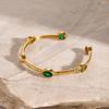 Youthway Stainless Steel Vintage Hammered Emerald Olive Green White Oval Zirconia Open Bracelet Exquisite Colorful Tarnish Free