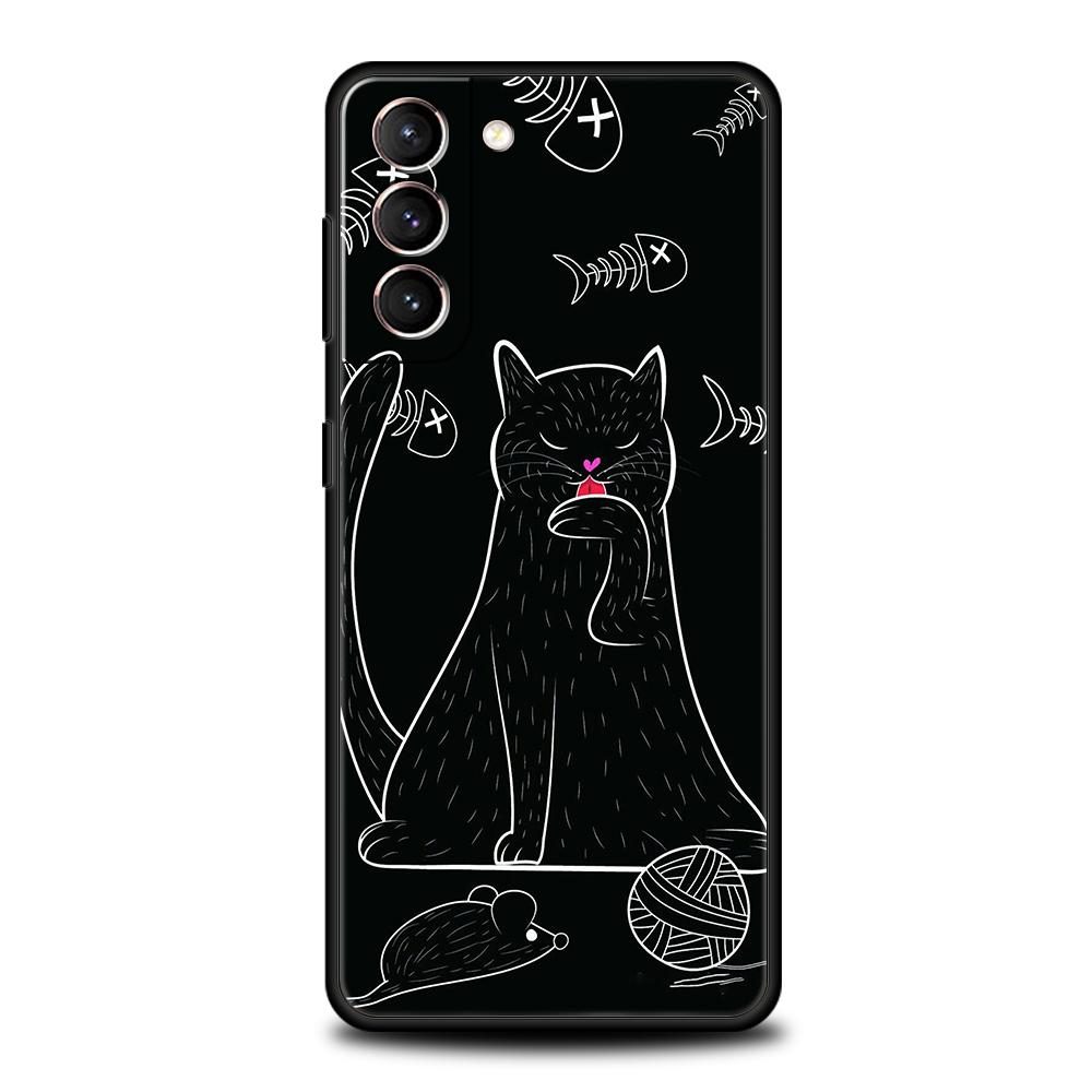 Black Cat Phone Case For Samsung Galaxy S25 S24 S23 S22 Ultra S20 S21 FE 5G S10 S9 Plus S10E Soft TPU Cover