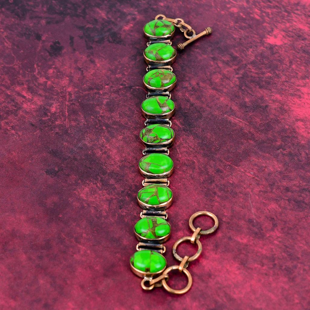 Copper Green Turquoise Bracelet Copper Adjustable Chain Bracelet Gemstone Jewelry