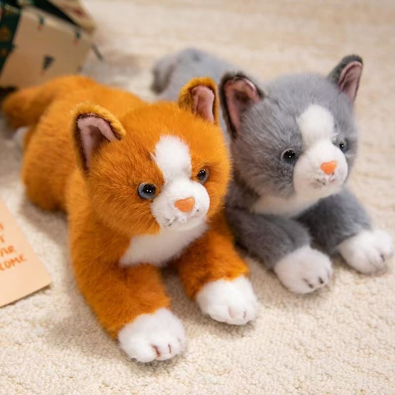 38cm Simulation New Prone Cat Doll Stuffed Plush Toy Cartoon Anime Cute Pillow Pillow for Children's Birthday Gift Fun Doll