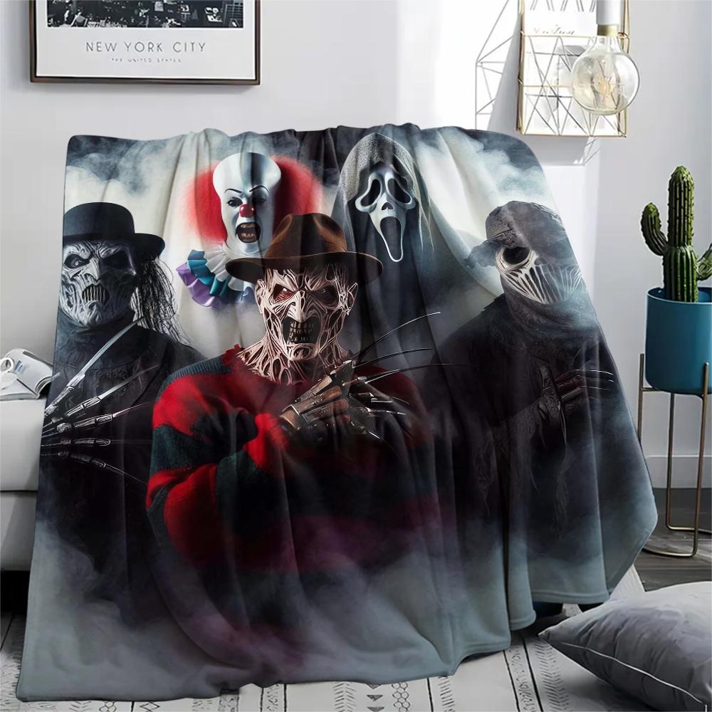 1Pc Horror Killer Print Flannel Blanket, High quality Comfortable for All Seasons, Home Decor, Warmth and Comfort, Perfect for Christmas Gifts