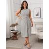 Plus Size Women's Summer Elegance High Waist Round Neck Loose Striped Dress