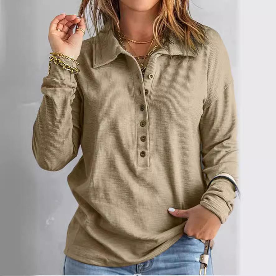 

Autumn and Winter Solid Color Knitted Shirt Single breasted Flip Collar Loose Casual Top Women s Pullovers & Long Sleeves 5XL хаки
