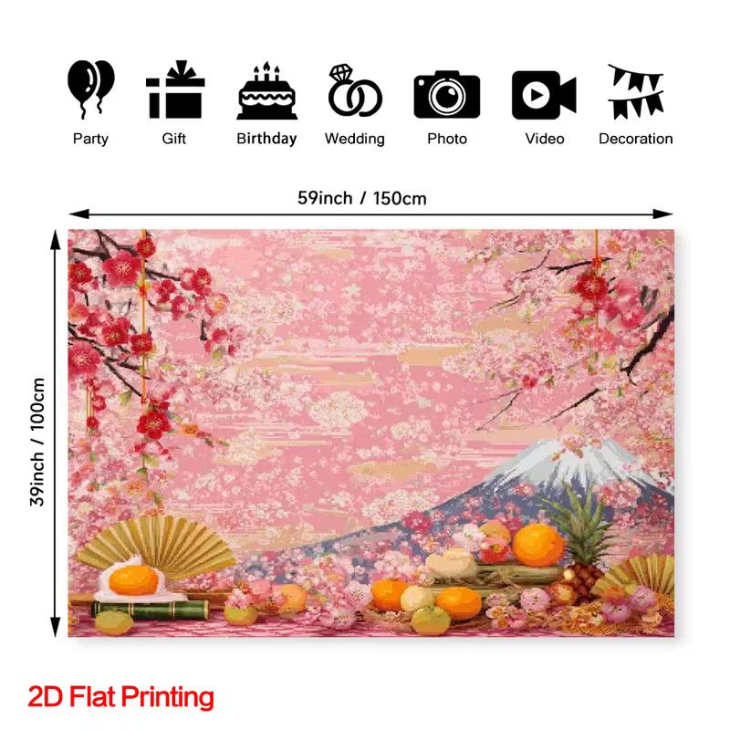 2D Mount Fuji Cherry Blossom Backdrop for Japanese Themed Party Photos