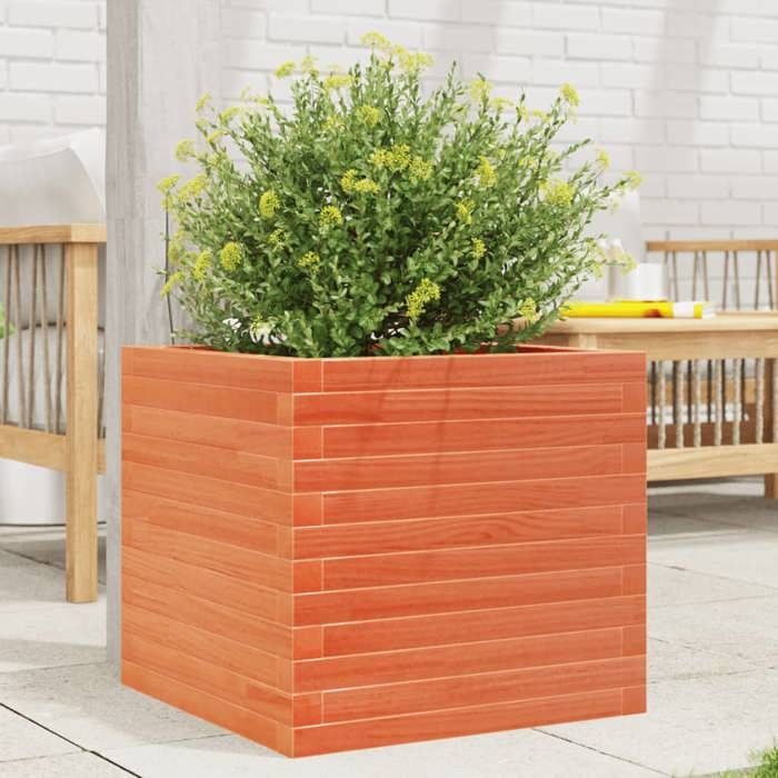 VidaXL Planter Wax Brown 50x50x45.5 Cm Solid Pine Wood, Outdoor Planter, Flower Box, Plant Box, 847245