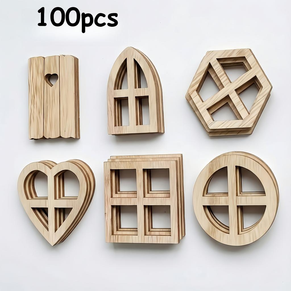 100pcs Vintage Wooden Window Mix | Painting Home Decor for Birthday, Wedding, Easter, Mini Garden, Country House Decorations