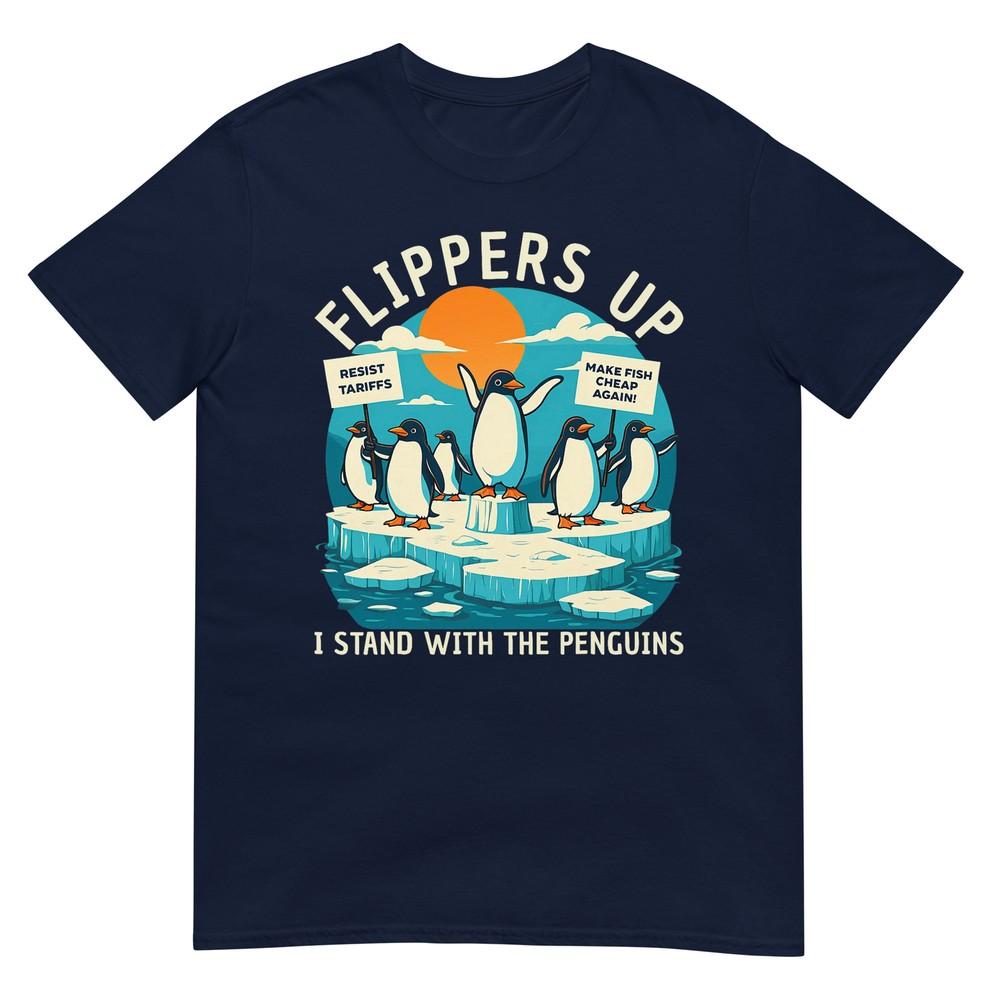 Funny Resist Penguins Protest Against Tariffs TShirt S