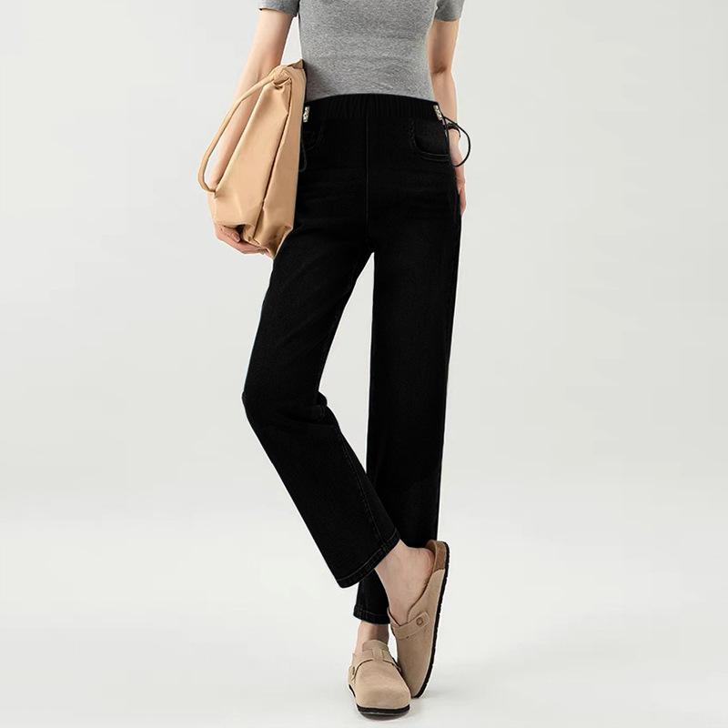 

1 #джинсы для беременных брюки длиной девять точек кулиска без поддержки карман эластичная верхняя одежда прямые брюки брюки-дудочки 2XL чёрный