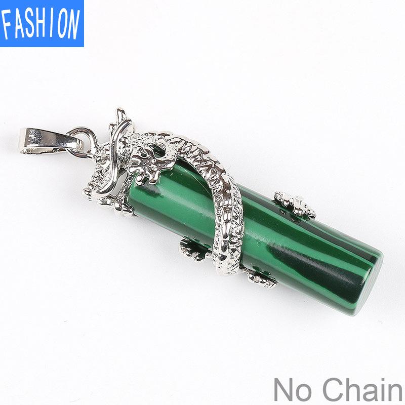 Klassisk naturstein halskjede anheng Tribal Totem Dragon svingete Crystal Column for menn og kvinner