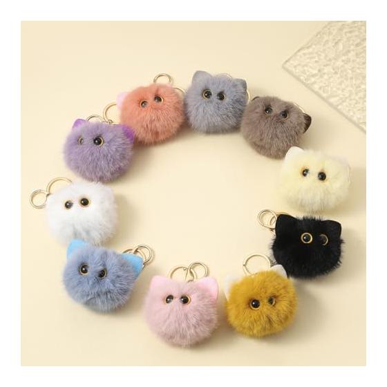 [Coyoohouse] Fluffy Plush Keychain Cat Fluffy Cute Bear Design with Strap Backpack/Bag Accessory Perfect Christmas/Children's Day Gift Fashion Key