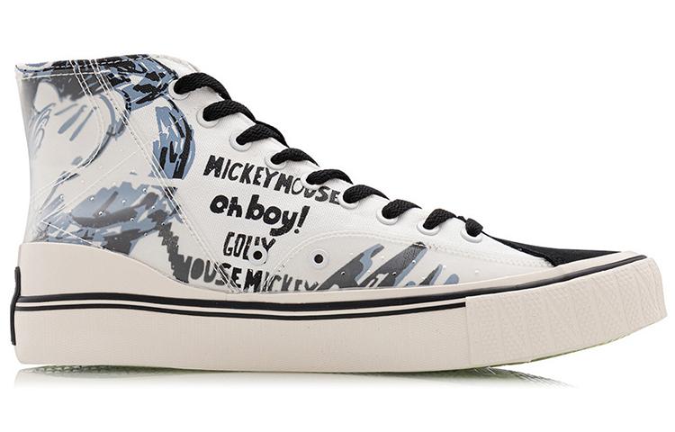 Disney X Li Ning Slip Resistant Abrasion Resistant Balance High Top Canvas Shoes Women's Black Beige White AGCQ324-1