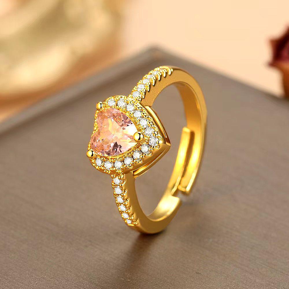 One Carat Heart Moissanite Pink Diamond Ring for Women - Fashionable, Versatile Jewelry.