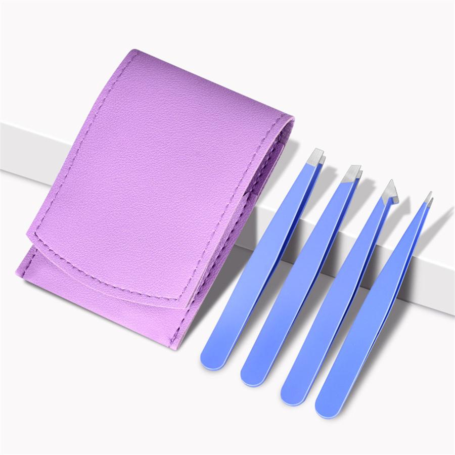 4pcs Professional Hair Removal Tweezers Stainless Steel Slanted Tip for Eyebrows Beard Armpit & False Lashes Precision Grip